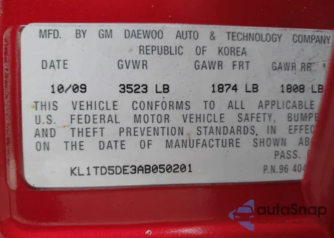 2010 Chevrolet Aveo Lt from USA, damaged, VIN KL1TD5DE3AB050201